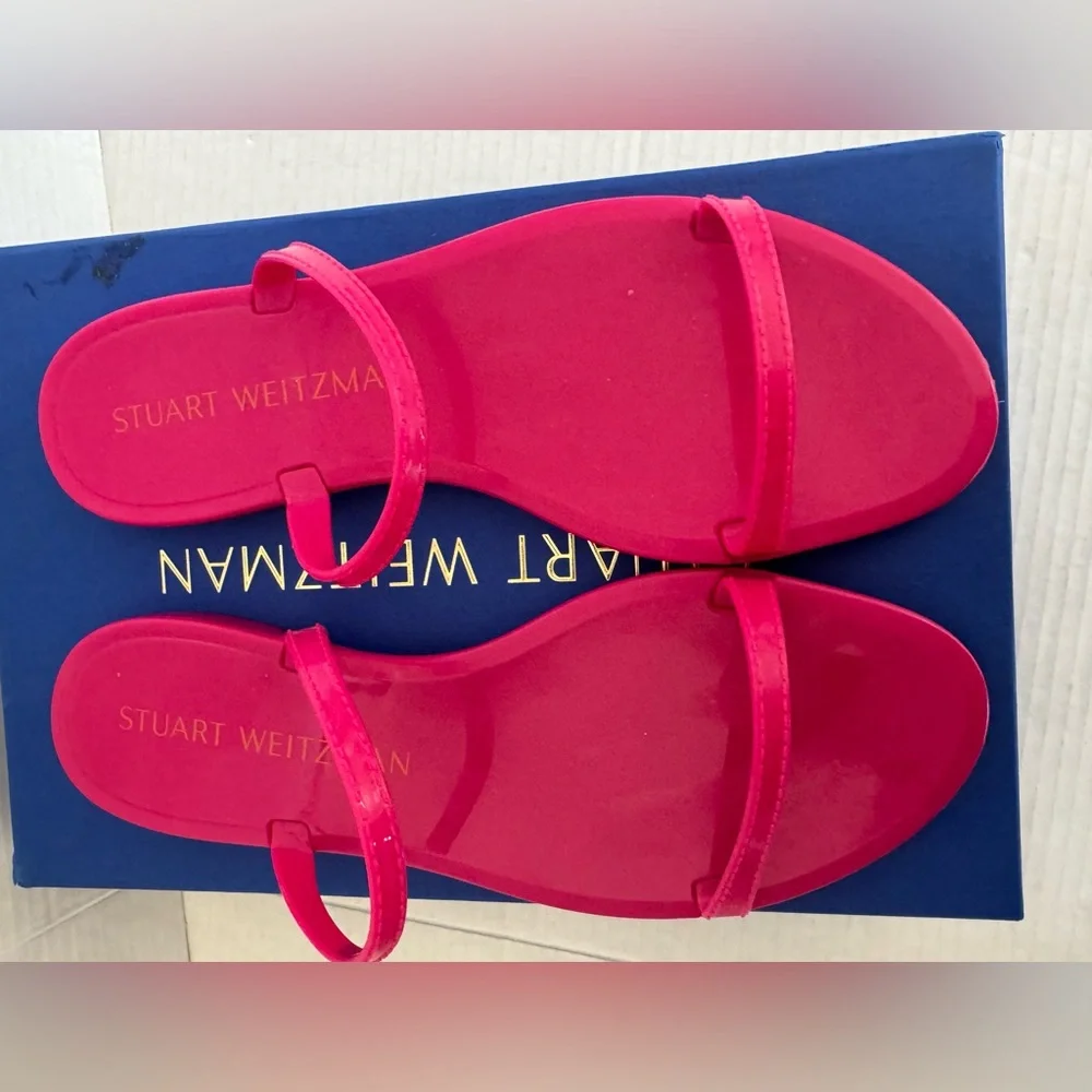 NEW Stuart Weitzman Magenta pink Sawyer jelly‎ slide semi sheer rubber sandals 9
